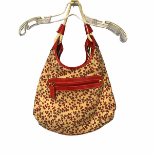 RAFE NEW YORK for CLARINS PARIS Floral Hobo Shoulder Handbag Canvas Red Trim